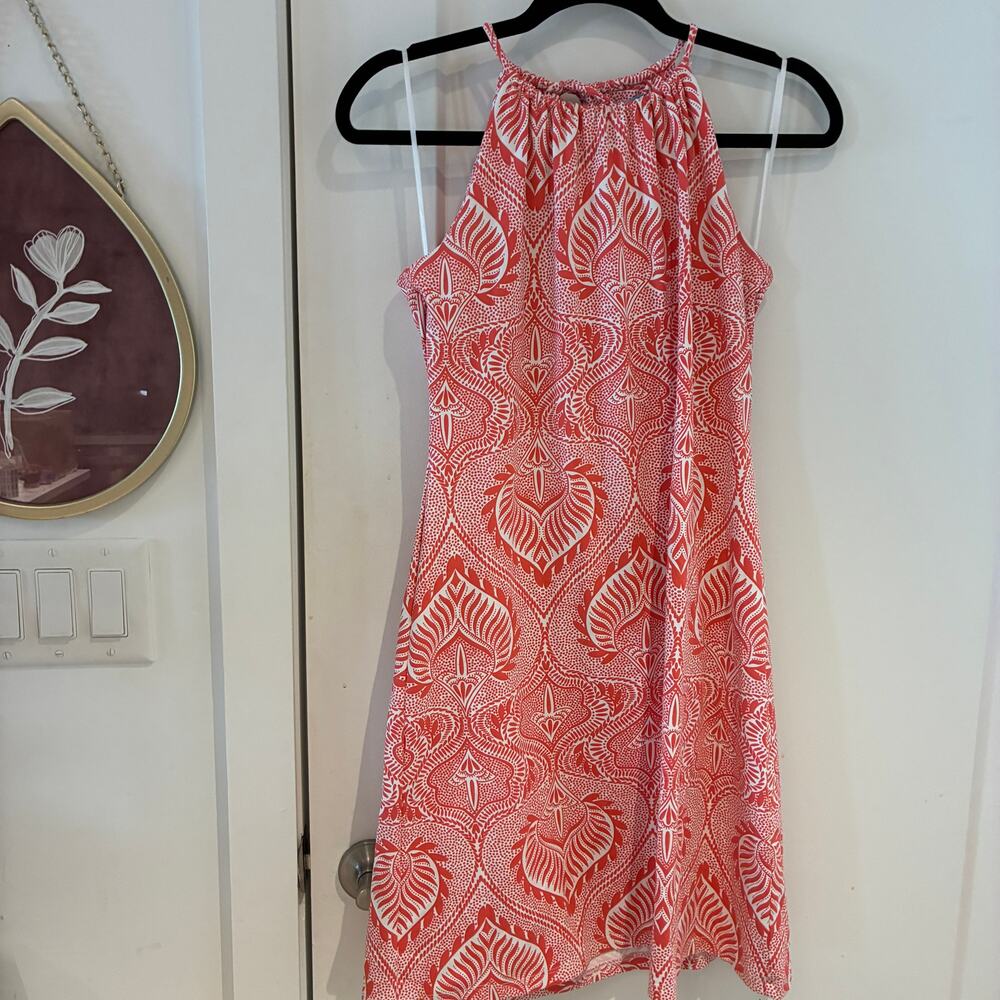 J. Mclaughlin Orange Patterned Halter Mini Dress … - image 1